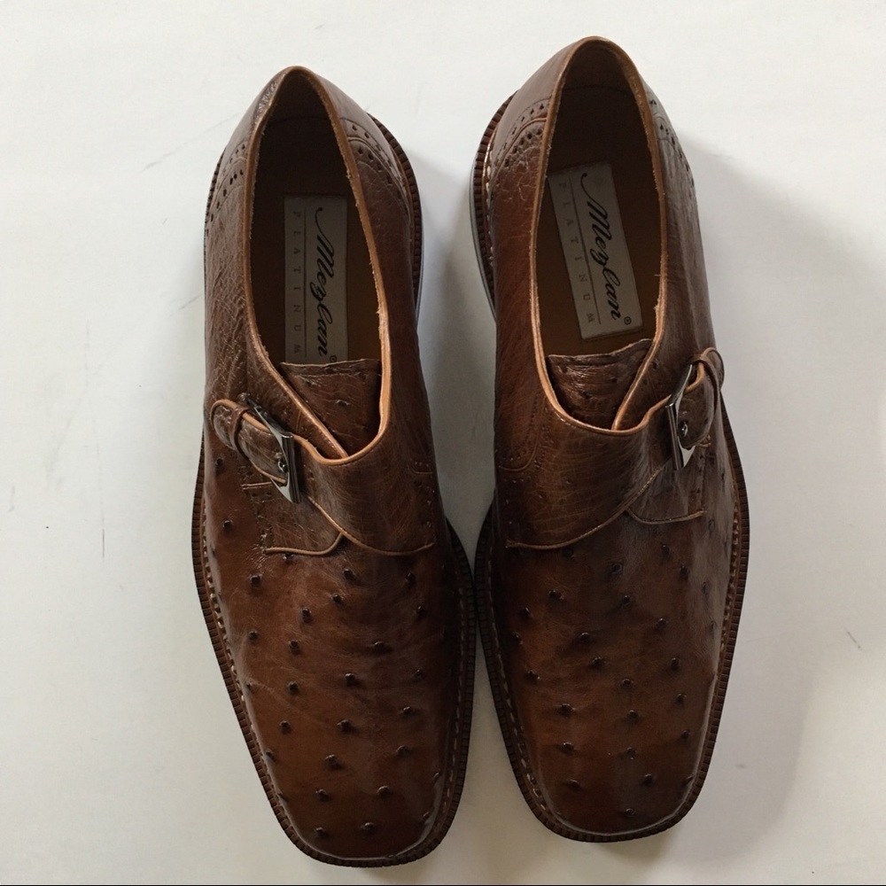 Mezlan men’s shoes genuine full ostrich leather 10.5m brown buckle made in Spain